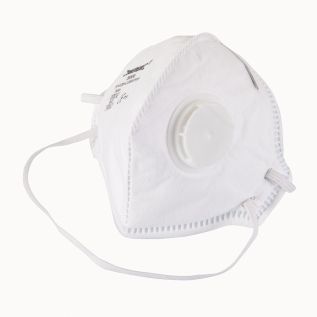 Plat vouwbaar FFP3 stofmasker met ventiel, enkel gebruik, 25 pk. displaydoos FFP3, enkel gebruik